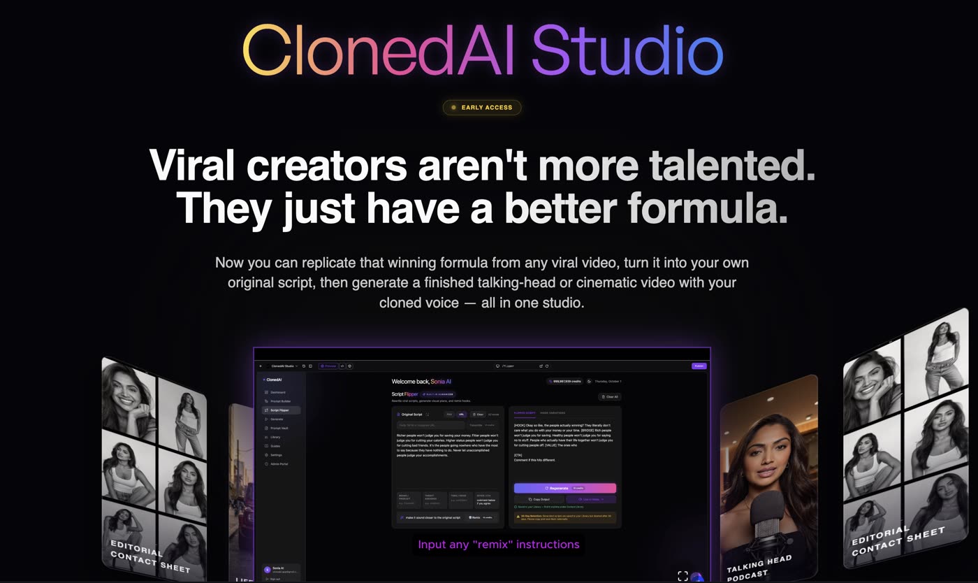 ClonedAI Studio home screen