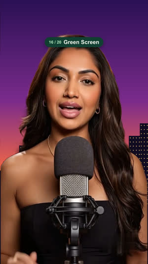 Green Screen: Your background is replaced (city skyline, studio, brand colours).